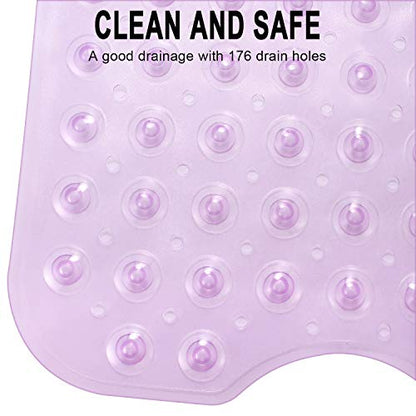 YINENN Bath and Shower Safety Mats 40x16 inch, Non Slip with Suction Cups for Bathroom Stall and Tub Floor, Extra Large and Machine Washable, Drain Holes Keep Bathtub Clean, Purple - color: Purple