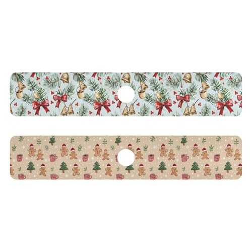 Bows Holly Bell Beige Gingerbread Snowflakes Kitchen Sink Splash Guard Sink Faucet Mat Faucet Handle Drip Catcher Drain Mats for Kitchen Bathroom Countertop Absorbent Dish Drying Pad 2Pack 30 - color: Bows Holly Bell Beige Gingerbread Snowflakes, size: 30