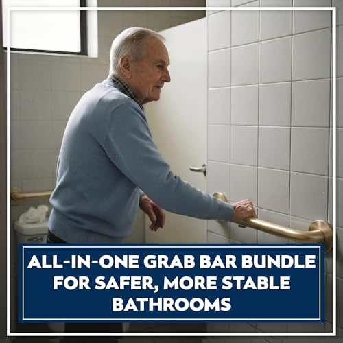 Shower Grab Bars 4 Pack – Complete Bathroom Safety Starter Bundle for Seniors – 16", 18", 24", 32" Lengths, 1.25" Diameter, 500 lb Rated – All-in-One Grab Bar Shower Safety Solution – Brushed Brass - color: Brushed Brass