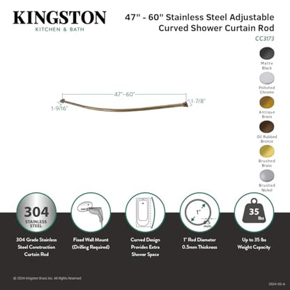 Kingston Brass CC3175 Adjustable Hotel Single Curved Shower Curtain Rod, Oil Rubbed Bronze 53 x 1 x 1.88 - color: Oil Rubbed Bronze