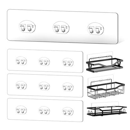 Adhesive Shower Hooks Strong Stickers for Bathroom Caddies & Kitchen Racks Traceless Shower Caddy Accessories No Drilling Required - 4Pack - color: Clear 3 Hooks-4 Pack