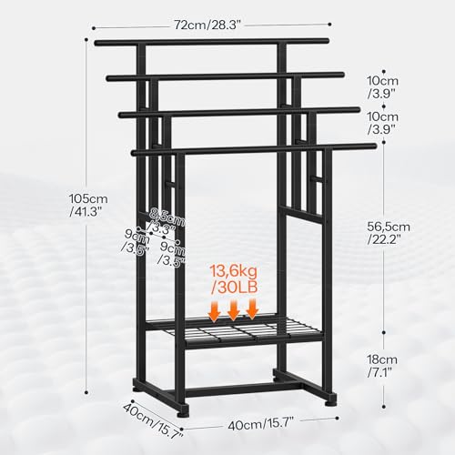 HOOBRO 4-Tier Freestanding Towel Rack, 28.3"L x 15.7"W x 41.3"H, Standing Blanket Rack, Metal Bathroom Storage Organizer with Bottom Shelf, Pool Towel Rack Outdoor, Industrial Style, Black BK16LB01