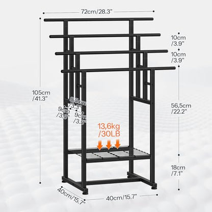 HOOBRO 4-Tier Freestanding Towel Rack, 28.3"L x 15.7"W x 41.3"H, Standing Blanket Rack, Metal Bathroom Storage Organizer with Bottom Shelf, Pool Towel Rack Outdoor, Industrial Style, Black BK16LB01