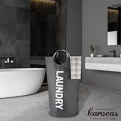 Caroeas 125L Laundry Basket,Large Laundry Hamper, Laundry Bag with Padded Handles, Clothes Hamper Stands Up Well, Collapsible Free Standing Easy Storage Washing Bin (Dark Grey,125L) - color: Dark Grey, size: 125L
