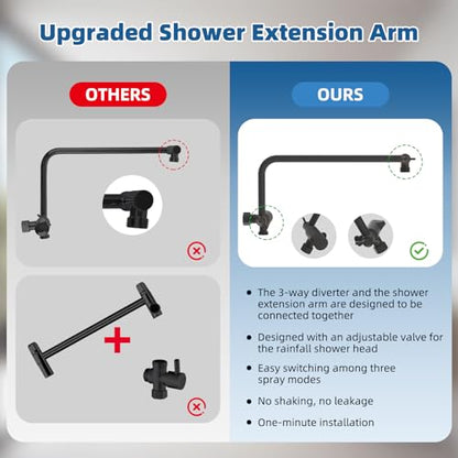12" Metal Rainfall Shower Head with 10-Mode Handheld, Oil Rubbed Bronze | NSF/ANSI/CAN 372 Certified, High Pressure Showerhead Combo with 11" Adjustable Shower Arm, 71" Hose, Shower Head Holder - color: Oil Rubbed Bronze, style: Square 12"