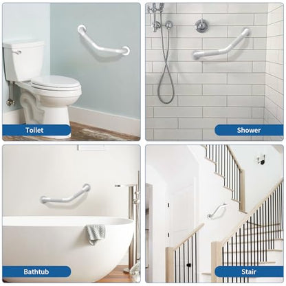 16 Inch Angled Shower Grab Bar White, Munzong 2 Pack Anti Slip Bathroom Grab Bar, Knurled Bathroom Balance Bar,Safety Hand Rail Support Handicap Elderly Injury Senior Assist Bath Handle-1.25” Tube | 2 Pack Knurled Bathroom Balance Bar Safety Hand Rail Sup
