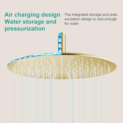 All Metal Rain Shower Head - Heavy Duty Stainless Steel, Easy Install, High Water Flow, Ultra-Thin Modern Design for Bathroom (F-Brushed Gold, 16) - color: Brushed Gold, size: 16
