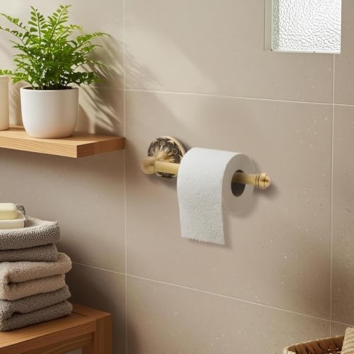 2 Pieces Set Antique Brass Toilet Paper Holder Retro Brass Hand Towel Ring Tissue Roll Paper Hanger Bathroom Hardware Wall Mounted Vintage Bathroom Accessories (Semi Circular) - style: Semi Circular