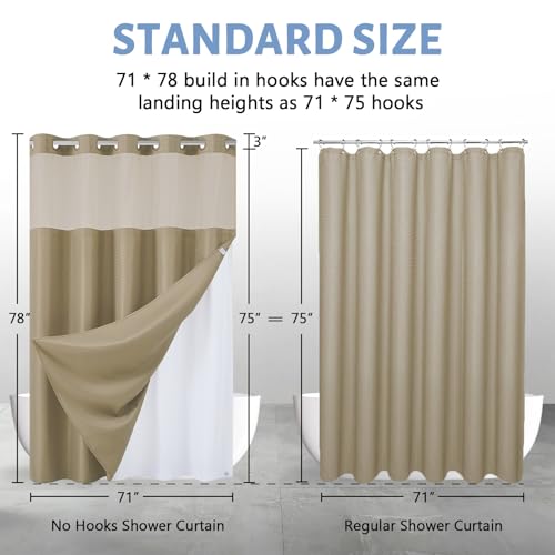 Furlinic No Hook Waffle Weave Shower Curtain with Snap in Fabric Liner,Honeycomb Textured Bathroom Curtains with See Through Top Window,Waterproof & Machine Washable,Beige,71x78 Inch - color: Beige, size: 71"W x 78"L (Pack of 1)