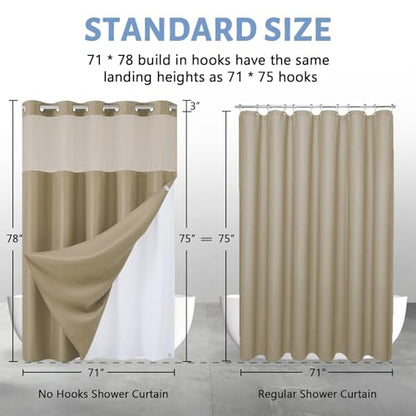 Furlinic No Hook Waffle Weave Shower Curtain with Snap in Fabric Liner,Honeycomb Textured Bathroom Curtains with See Through Top Window,Waterproof & Machine Washable,Beige,71x78 Inch - color: Beige, size: 71"W x 78"L (Pack of 1)