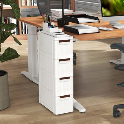 4-Drawer Narrow Storage Cabinet, Slim Rolling Cart (7.5"x16.5"x29.5") | Mobile Plastic Cart Container | Pull Handles & Built-in Wheels | For Living Room, Kitchen, Bathroom, Office - size: 7.5"x16.5"x29.5" (4 Drawer)