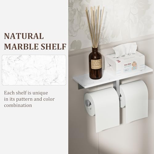 BWE Double Toilet Paper Holder with Shelf Wall Mounted Tissue Roll Holder | Commercial Toilet Paper Dispenser for Bathroom Marble Toilet Paper Storage Holder with Phone Shelf (Brushed Nickel) - color: Double Brushed Nickel