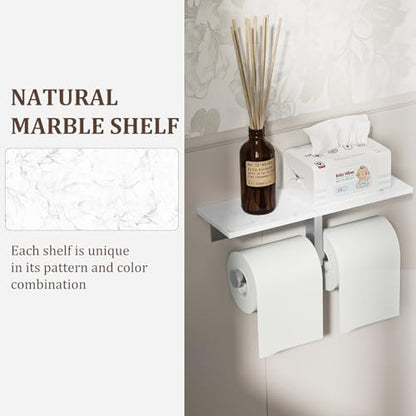 BWE Double Toilet Paper Holder with Shelf Wall Mounted Tissue Roll Holder | Commercial Toilet Paper Dispenser for Bathroom Marble Toilet Paper Storage Holder with Phone Shelf (Brushed Nickel) - color: Double Brushed Nickel