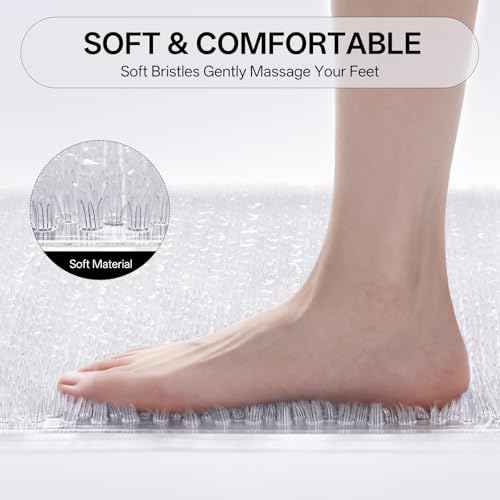 Shower Foot Scrubber Mat, Non Slip Shower Mat Transparent 16"x27" | Silicone Exfoliating With Suction Cups And Drain Holes, Quick Drying Soft Bathtub Mat, Machine Washable Drainage Bathroom Mat - color: Transparent
