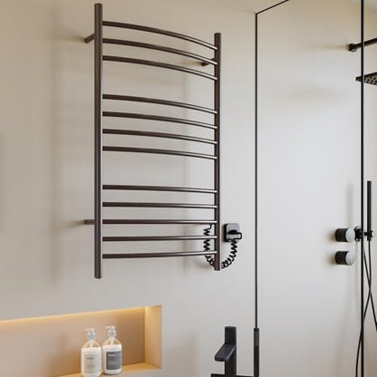 Towel Warmer, Heated Towel Rack, Plug-in/Hardwired Venetian Bronze | 304 Stainless Steel Large 12-Bar Towel Warmer With Plug-In Or Hardwired Installation And Venetian Bronze Finish - color: Venetian Bronze