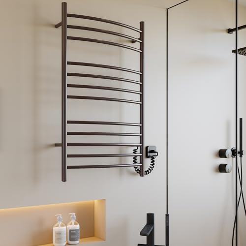 Towel Warmer, Heated Towel Rack, Plug-in/Hardwired Venetian Bronze | 304 Stainless Steel Large 12-Bar Towel Warmer With Plug-In Or Hardwired Installation And Venetian Bronze Finish - color: Venetian Bronze