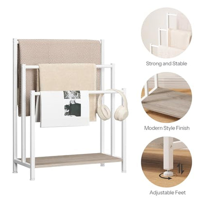 HOOBRO Free Standing Towel Rack, 3 Tier Blanket Rack, Blanket Holder for Bathroom, 23.6" L x 11" W x 31.9" H, Industrial Metal Drying and Display Rack with Shelf, White and Grey WG06LB01 - color: White + Grey, size: 23.6" L x 11" W x 31.9" H