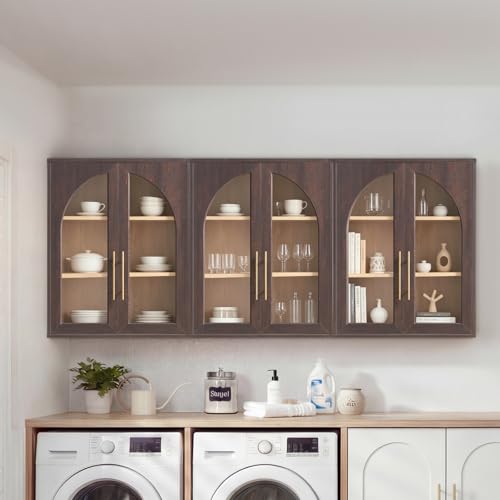 Bathroom Wall Cabinet, 23.5×31.4'' Storage Cabinet, Arched Cabinet Wall Mount with Adjustable Shelf & Glass Doors, Medicine Cabinet for Laundry Room, Bathroom, Kitchen, Living Room, Brown/Natural oak - color: Brown/Natural
