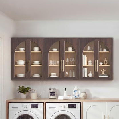 Bathroom Wall Cabinet, 23.5×31.4'' Storage Cabinet, Arched Cabinet Wall Mount with Adjustable Shelf & Glass Doors, Medicine Cabinet for Laundry Room, Bathroom, Kitchen, Living Room, Brown/Natural oak - color: Brown/Natural