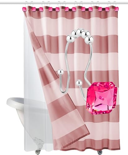 Shower Curtain Hooks Rings for Bathroom, 12PCS Double Hooks Glide Anti Rust Crystal Rhinestones Shower Curtain Rings Hangers for Shower Curtains, Clothing, Towels, etc. (Hot Pink) - color: Hot Pink