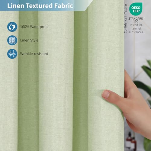 Fabric Long Shower Curtain with Waterproof Layer,72x78,Green | 2-in-1 Design,Linen Textured,100% Waterproof TPU-Laminated Backing,Magnetic Weighted,Machine Washable,For Bathroom,Hotel - color: Green, size: 72"W x 78"L (Pack of 1)
