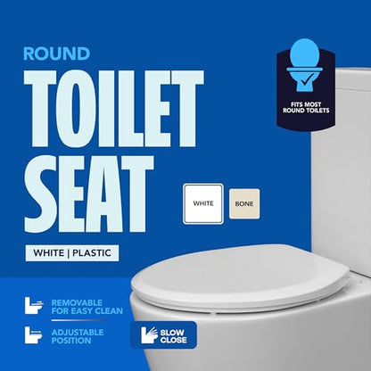 Highcraft W4TSPR Round Plastic Toilet Seat Slow Close ? Easy Remove, White - color: White, size: Round Plastic