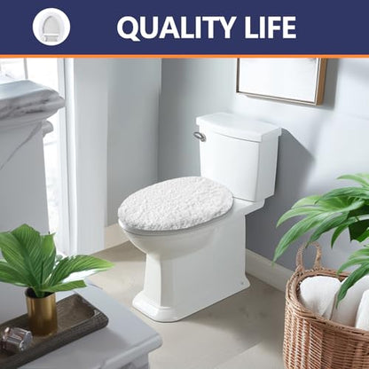 Soft Microfiber Toilet Lid Cover 17.5" x 15" Machine Washable | Solid Toilet Seat Cover Adjustable Rubber Backing Fits Most 16 -17.5" L x 14-16" W Round Oblong and Elongated Toilet Seat - color: White