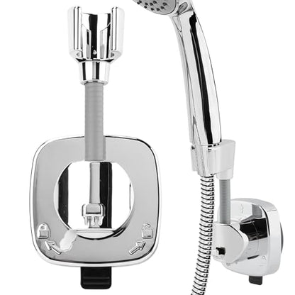 Shower Head Holder, Adjustable No-Drill Wall Mount for Suction Cup Handheld Shower, 360° Rotation ABS Shower Bracket with Hook, Fits RV/Apartments/Bathrooms