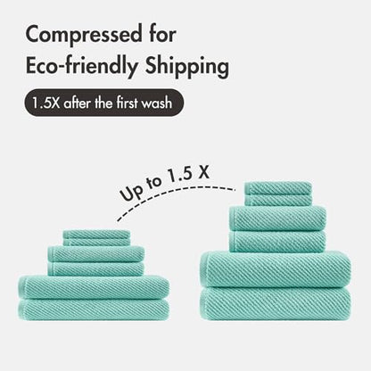 Madison Park 100% Zero Twist Cotton Bathroom Bath Towel Set of 6, Turquoise | 500 GSM Diagonal Ribbed, Soft, Quick Dry, Highly Absorbent, Durable, Modern, OEKO TEX, 2 Bath, 2 Hand, 2 Washcloths - color: Turquoise, size: 6 Piece Towel Set