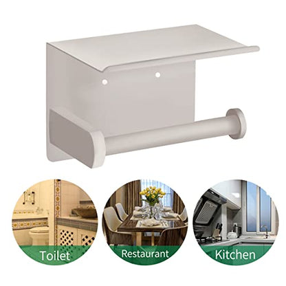 VAEHOLD Self Adhesive Toilet Paper Holder with Phone Shelf SUS 304 Stainless Steel Wall Mounted Toilet Paper Roll Holder - Rustproof and Bathroom Washroom Tissue Roll Holder with Shelf -Beige - color: Beige