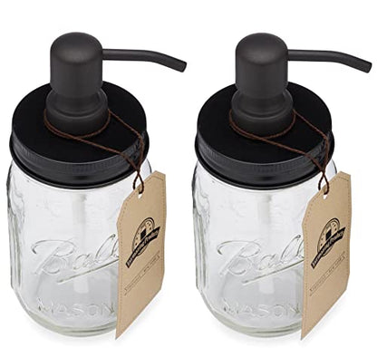 Mason Jar Soap Dispenser - Black - with 16 Ounce Ball Mason Jar - Made from Rust Proof Stainless Steel - Two Pack - size: Pack of 2