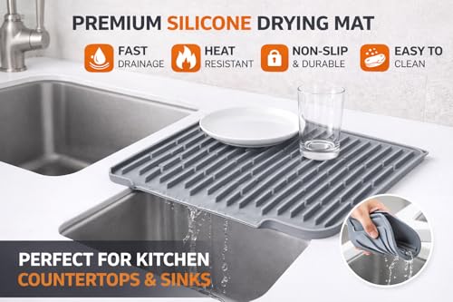 Silicone Faucet Splash Guard Mat Set, Sink Water Catcher Tray, Dish Drying Mat for Kitchen Counter, Absorbent, Non-Slip, Easy Clean. Kitchen Sink Splash . - color: Mix Gray