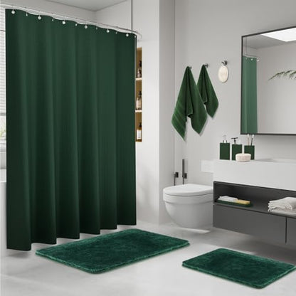 Green Bathroom Set, Dark Green Bathroom Accessories Set with Shower Curtain and Rugs, Bath Towel Sets, Natural Loofah Sponge, Soap Dispenser, Toothbrush Holder, Bathroom Tumbler and Tray for Bathroom - size: Bath Set+Shower Curtain+Rugs+Towel Set+2PCS Loo