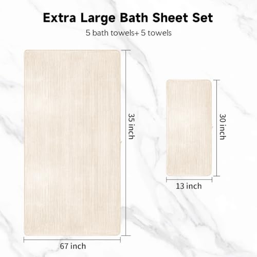 Extra Large Bath Towel Set 10 Piece, XL Bath Towels 35"x67" Oversized Bath Sheets, 280 GSM Microfiber Quick Dry Absorbent Towels, 5 Bath Sheets & 5 Hand Towels (Cream) - color: Cream, size: Bath towel 35" x 67"+hand towel 30"x13"