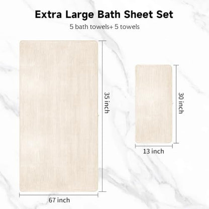 Extra Large Bath Towel Set 10 Piece, XL Bath Towels 35"x67" Oversized Bath Sheets, 280 GSM Microfiber Quick Dry Absorbent Towels, 5 Bath Sheets & 5 Hand Towels (Cream) - color: Cream, size: Bath towel 35" x 67"+hand towel 30"x13"