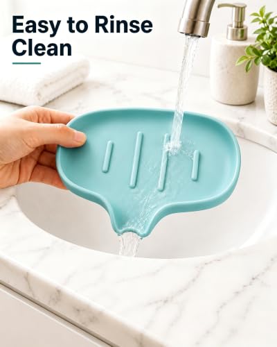 3 Pack Silicone Soap Dish with Drain, Bar Soap Holder for Shower/Bathroom, Self Draining Waterfall Soap Tray/Saver for Kitchen, Keep Soap Dry, Easy to Clean - color: White, Grey, Green