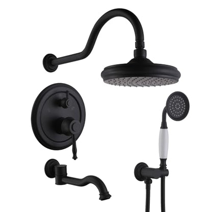 Shower Systems with Handheld Sprayer,3 Functions Shower Faucet Sets Wall Mounted,Shower Fixture with Brass Valve,Complete Shower System Kit with Foldable Tub Spout (Matte Black) - color: Matte Black