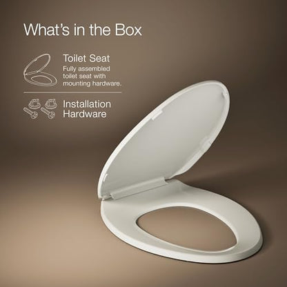 KOHLER K-4774-47 Brevia Elongated Toilet Seat with Quick-Release Hinges And Quick-Attach Hardware For Easy Clean, Almond - color: Almond, size: Elongated