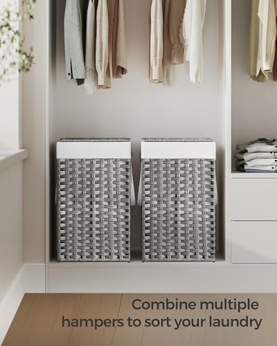 SONGMICS Laundry Hamper with Lid, 17.2 Gallon (65 L) Synthetic Rattan Clothes Laundry Basket with Lid and Handles, Foldable, Removable Liner, Dove Gray ULCB165G01 - color: Dove Gray, size: 65 L