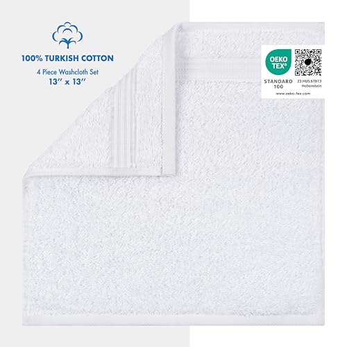 Cotton Paradise 100% Cotton Turkish Towel Set, Soft Absorbent Quick Dry, 4 Piece Washcloth Set, Snow White - color: Snow White, size: 13"x13"