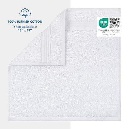 Cotton Paradise 100% Cotton Turkish Towel Set, Soft Absorbent Quick Dry, 4 Piece Washcloth Set, Snow White - color: Snow White, size: 13"x13"