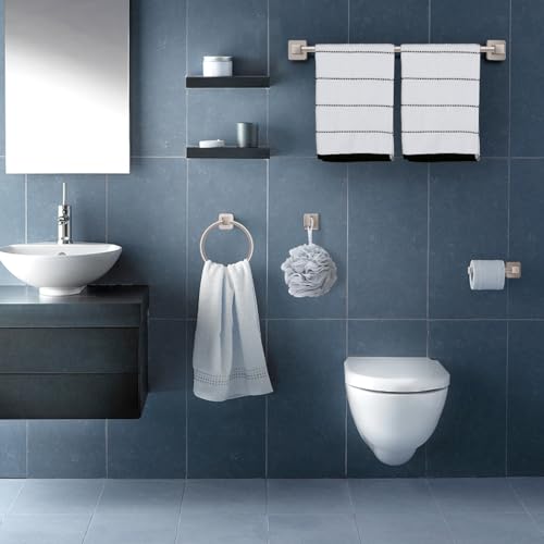 Bathroom Hardware Accessories Set 4 Pieces, Brushed Nickel Stainless Steel Towel Bar Set, Includes 24In Towel Bar, Towel Ring, Robe Towel Hooks,Toilet Paper Holder, Bathroom Towel Rack Set - color: Brushed Nickel, size: 24Inch