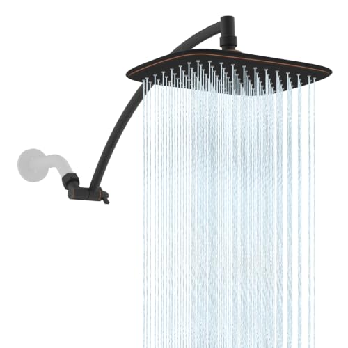 10" Rain Shower Head with 16" Metal Extension Arm, High-Pressure Showerhead | Oil Rubbed Bronze, Boosting Rainfall/Fixed Showerhead, Shower Head Extender Adjustable Height/Angle, 1-Min Easy to Install - color: Oil Rubbed Bronze, size: 16"