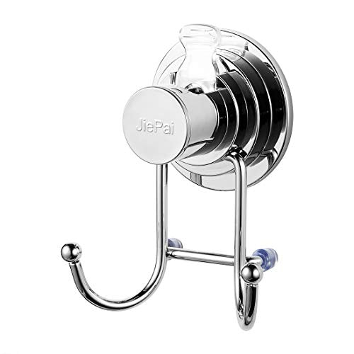 JiePai Suction Cup Towel Hooks, Shower Holder Organizer, Chrome,1 Pack | Vacuum Suction Cup,No-Drill Wall Mount, Towel Rack Organizer, For Kitchen, Bathrobe, Loofah - color: Suction Cup Towel Hook(1 Pack)-Chrome