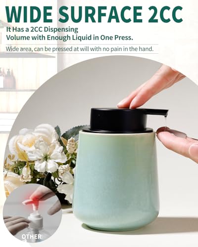 BosilunLife Ceramic Soap Dispenser - Dish Soap Dispenser for Bathroom 12Oz | Refillable Liquid Hand Wash Dispenser for Essential Oil, Lotion Soap, Light Green - color: Green