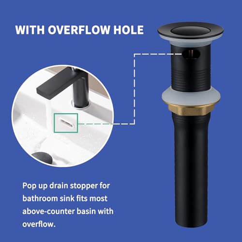 Bathroom Sink Drain Strainer Stainless Steel Black Pop Up Sink Drain Stopper with Detachable Basket Stopper Drain Hair Catcher Assembly Vessel Vanity Lavatory Basin with Overflow, SD40-BK - style: Small Popup Cap-Black