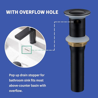Bathroom Sink Drain Strainer Stainless Steel Black Pop Up Sink Drain Stopper with Detachable Basket Stopper Drain Hair Catcher Assembly Vessel Vanity Lavatory Basin with Overflow, SD40-BK - style: Small Popup Cap-Black