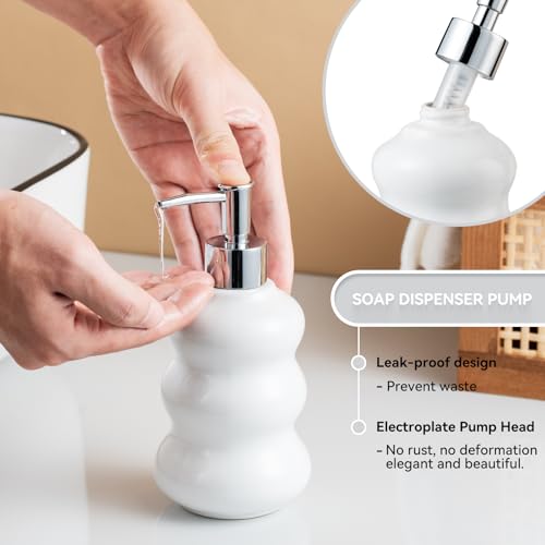 3-Piece White Ceramic Bathroom Accessories Set with Tray, Lotion Dispenser, and Tumbler for a Luxurious Bath Experience - color: White