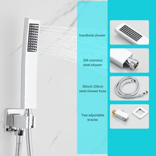 10 Inch Shower Faucet Set, Ceiling Mounted Rainfall Shower System with High Pressure Handheld Shower Head, Bathroom Mixer Rough-in Valve and Trim Shower Kit, Polished Chrome, with Tub Spout - color: Sliver, style: 10 Inch
