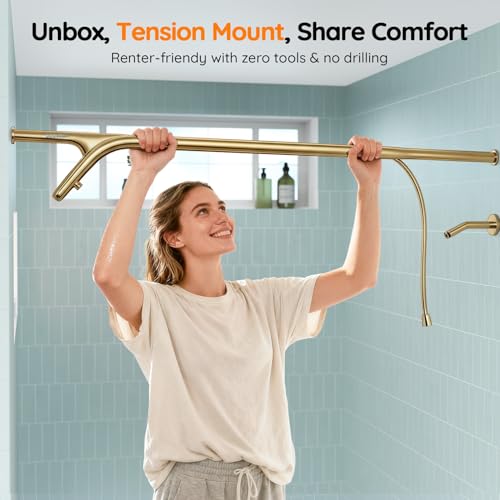 Dual Shower Head System- Double Showerheads for Couples - Golden | Two People 2 Person Gifts for Women Men - Thicker 304 Stainless Steel, High Pressure, Adjustable, Bathroom Upgrade, SPA-Like - color: Golden